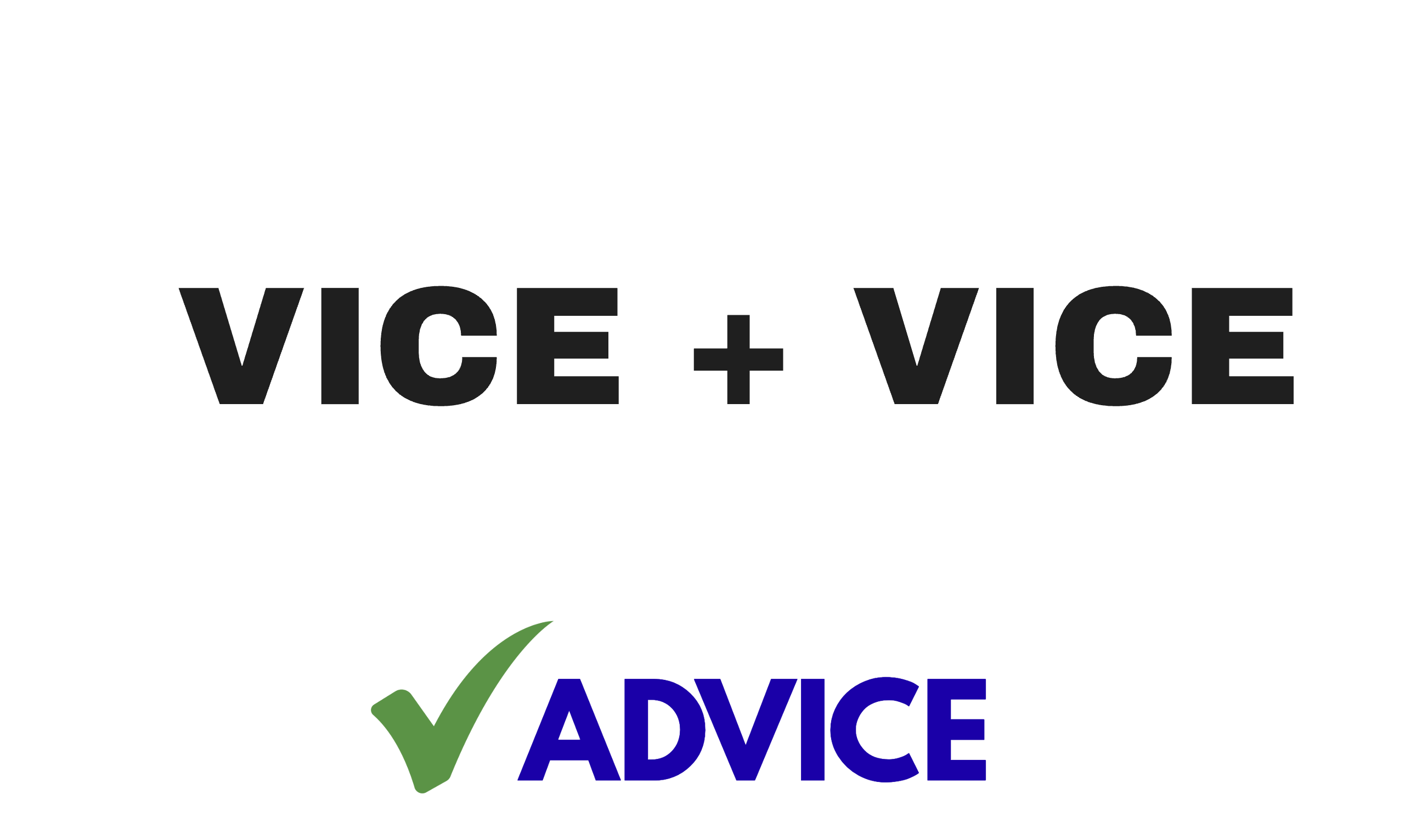 Word puzzle: VICE plus VICE equals ADVICE, with a green check mark